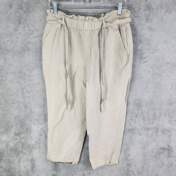 Womens Beige Old Navy Petite Linen Blend Paperbag Waist Cropped Pants Size 6P - Picture 2 of 10